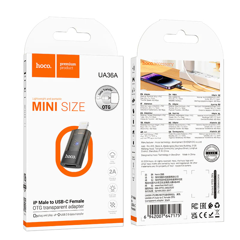 HOCO UA36A Lightning Male to USB-C / Type-C Female OTG Adapter