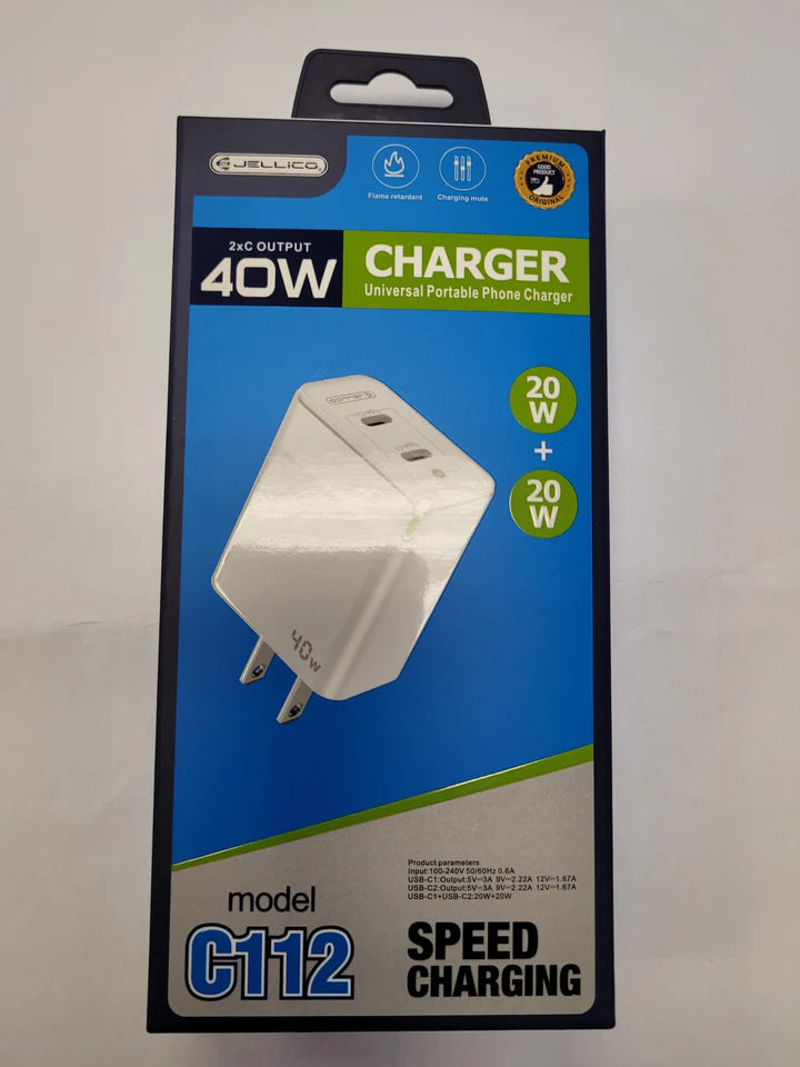 Jellico 40W (2 Type-C Port 20W Each) PD Fast Charger adapter Dual Output USB Type-C C112 - Model 52