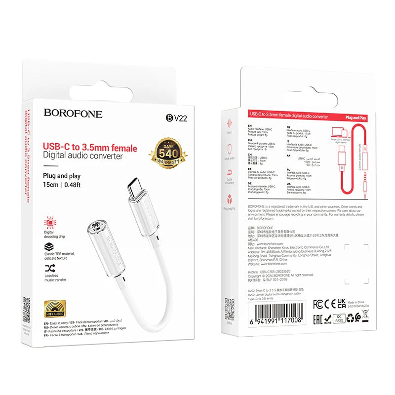 HOCO BOROFONE BV22 Adapter Type-C to 3.5mm Female Audio Converter 15cm