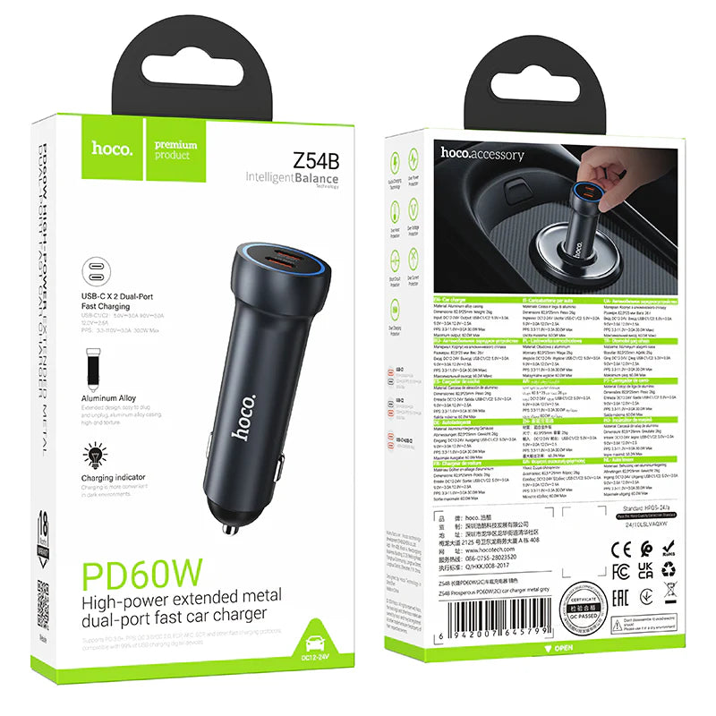 HOCO Z54B PD60W USB-C / Type-C Dual Port Car Charger