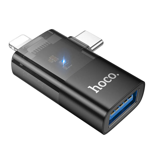 HOCO UA36E Lightning, USB-C / Type-C Male to USB Female 2 in 1 OTG Adapter