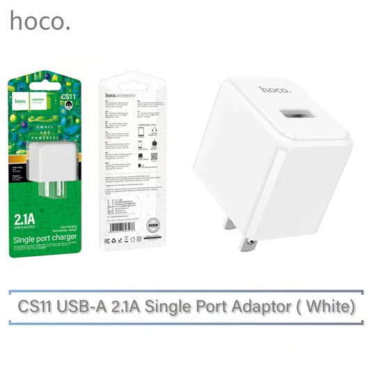 CS11 2.1A USB-A Wall Charger – Compact 5V/2.1A Power Adapter (White) – HOCO